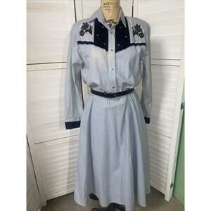 80s 90s Wildfire Western Cowgirl Maxi Shirt Fit Flare Dress Equestrian Small